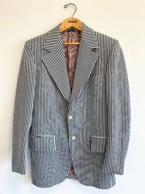 Vintage Black + White Seersucker Sport Coat/Blazer / 70s